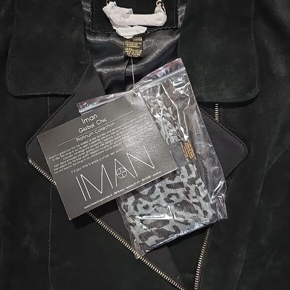 IMAN Suede Leather Moto Jacket 2X Cinch Gold Glam Y2K Bomber Grunge Baddie Biker - Picture 3 of 13